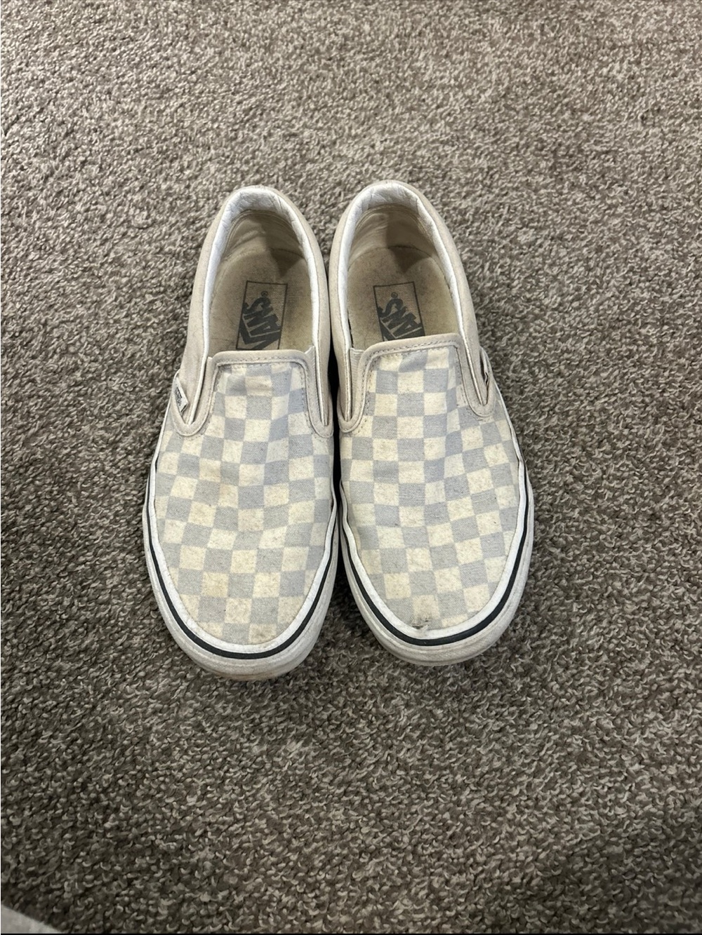 Vans mens Classic Slip-On Checkerboard Shoes - White/Gray